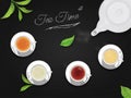 Top View Cups of Tea with Black Background Royalty Free Stock Photo
