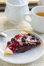 Tea Time . blueberry cake and Chinese Tea on wooden background. Royalty Free Stock Photo