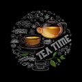 Tea Time. Hot beverage. Vector. Circle shape. Royalty Free Stock Photo