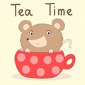 Tea time card. Hand drawn cup and mouse vector illustration Royalty Free Stock Photo