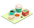 Tea time concept banner, isometric style Royalty Free Stock Photo