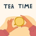Tea time concept. Hands with a cup of tea. Royalty Free Stock Photo