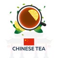 Tea time. Cup of tea with lemon. Chinese tea. Vector illustration. Royalty Free Stock Photo