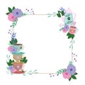 Tea time, decorative border with cups and flowers leaves plants Royalty Free Stock Photo