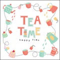 Tea time happy time doodle illustration pastel color vector