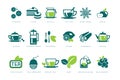 Tea time icons set, cookie, cake, kettle, cup, sugar, french press, teaspoon, lemon, infusion bag, strainer linear