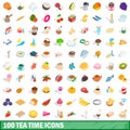 100 tea time icons set, isometric 3d style Royalty Free Stock Photo