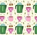 Tea time kettles teacups teabags beverage adorable background