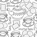 Tea time monochrome seamless pattern Royalty Free Stock Photo