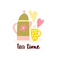 Tea Time and tea mug illustration and lettering