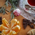 Tea time oranges and chocolate 5 Royalty Free Stock Photo