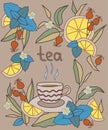 Tea time pattern, brown. Coloful vector illustration