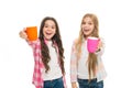 It is tea time. Relaxing with drink. Tea break. Children do not drink enough during school day. Make sure kids drink Royalty Free Stock Photo