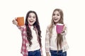 It is tea time. Relaxing with drink. Tea break. Children do not drink enough during school day. Make sure kids drink Royalty Free Stock Photo