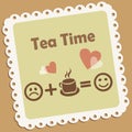 Tea time. Retro vector icon with smile and hearts Royalty Free Stock Photo