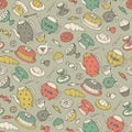 Tea time seamless pattern with hand drawn doodle elements