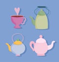 Tea time, set kitchen ceramic kettles cup drinkware, cartoon design