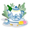 Tea time with tiny people illustration. Lazy time. Flat Vector Illustration