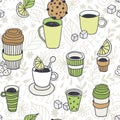 Tea time vector seamless pattern, coffee break background Royalty Free Stock Photo