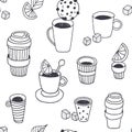 Tea time vector seamless pattern, coffee break background Royalty Free Stock Photo