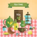 Tea time vintage decorative poster print Royalty Free Stock Photo