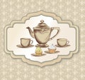 Tea time vintage label. Vector victorian illustration Royalty Free Stock Photo