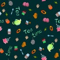 Tea time watercolor seamless patten, vector image