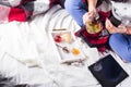 Tea in tray with woman Royalty Free Stock Photo