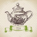 Tea vintage background. Hand drawn sketch illustration. Menu design