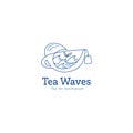 Tea Waves logo tea cup with sea waves illustration icon symbol line art style Royalty Free Stock Photo