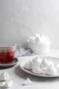 Tea and white homemade meringue