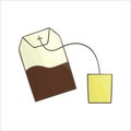 Teabag line icon. Black and white tea bag vector illustration. Linear art brewery isolated on white background. Doodle style