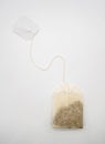 Teabag with white label on white Royalty Free Stock Photo