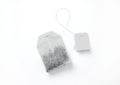 Teabag with white label. Top view. Isolated on a white. mockup Royalty Free Stock Photo