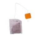 Teabag with yellow label. Top view. Isolated on a white Royalty Free Stock Photo