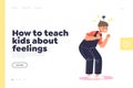 Teach kid about feelings concept of landing page with angry furious little boy crying and frowning