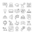 Teach school education learn knowledge and training icons set line style icon