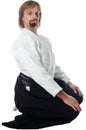 Teacher of aikido sit and waiting for atack Royalty Free Stock Photo