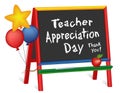 Teacher Appreciation Day, Thank You! Stars, Balloons, Chalkboard Easel for Children