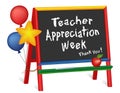 Teacher Appreciation Week, Stars and Balloons, Chalkboard Easel for Children Royalty Free Stock Photo