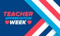 Teacher Appreciation Week in United States. Celebrated in May. In honour of teachers. School and education. Vector