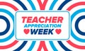 Teacher Appreciation Week in United States. Celebrated in May. In honour of teachers. School and education. Vector