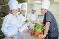 teacher and apprentices - kitchen lecture Royalty Free Stock Photo