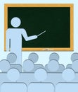 Teacher Behind Blank Blackboard Teaching Students (Copy Space)