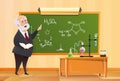 Teacher at the blackboard in class, chemistry lesson in school cartoon vector illustration. Chemical experiments with equipment on Royalty Free Stock Photo