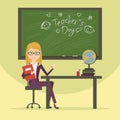 Teacher character cartoon vector flat style illustration. A woman working in the field of education. The educator in the