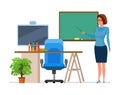 Teacher character person next to board lesson in class Royalty Free Stock Photo