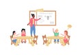 Teacher and children during preschool biology class flat color vector faceless characters Royalty Free Stock Photo