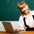 Teacher with a computer. Young student with a laptop. Shot of an attractive businesswoman working on laptop. Online Royalty Free Stock Photo