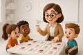 Teacher conducting an educational game in classroom with diverse children engaged in learning activity. concept of educational Royalty Free Stock Photo
